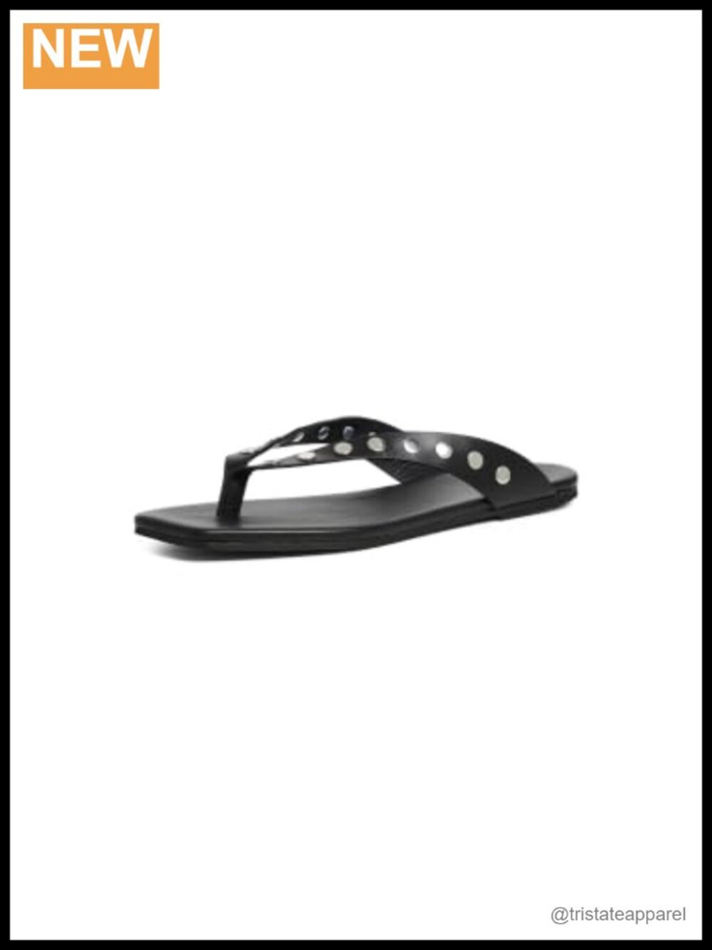 ALOHAS Ola Studs Black Leather Sandals Flat Slingback Silver Studs Women's